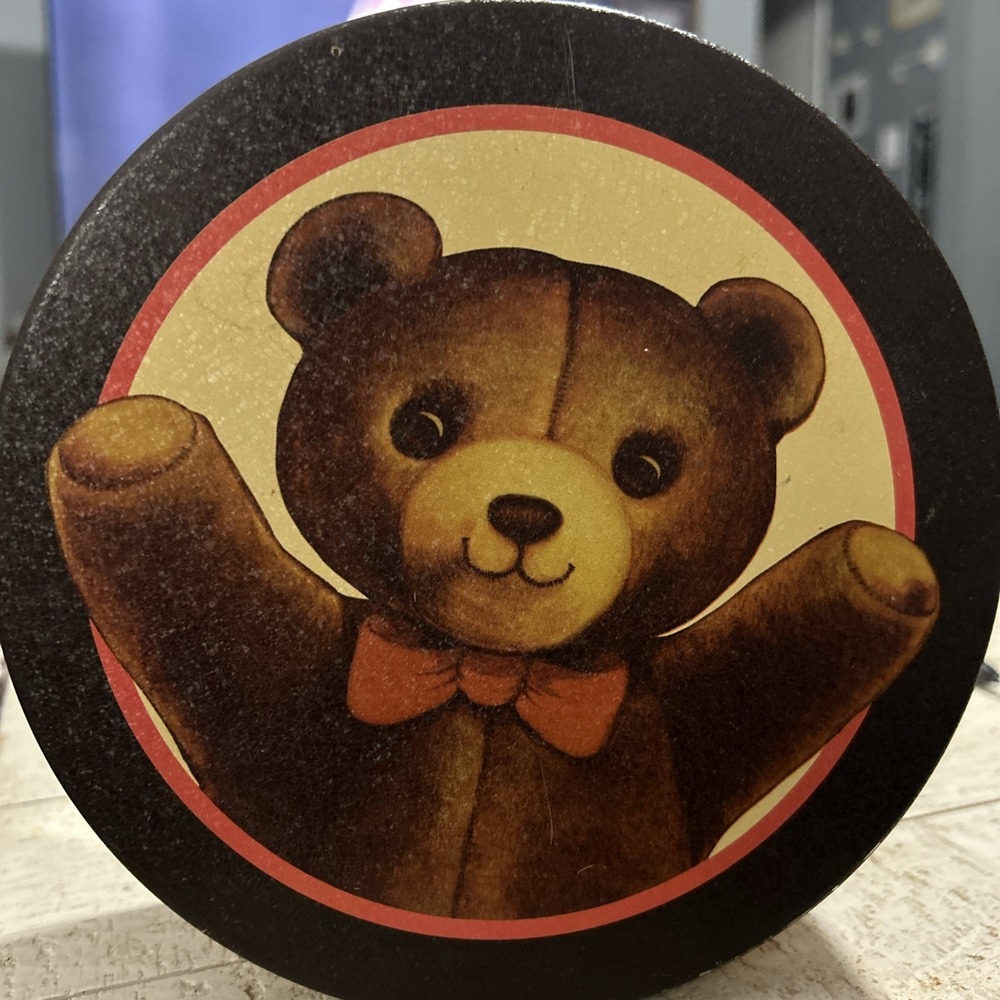 7" Vintage Dancing Teddy Bear Candy Cookie Collectible Metal Tin by Bristol Ware